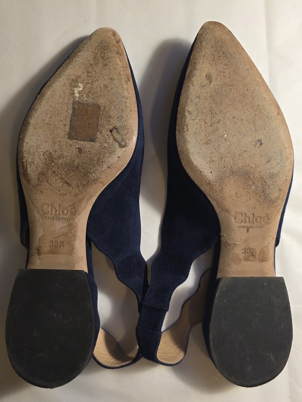 Chloé Laurena Navy Suede Scallop Slingback Flats EU 38.5 Pointed Toe Ballet Shoe - Picture 4 of 9